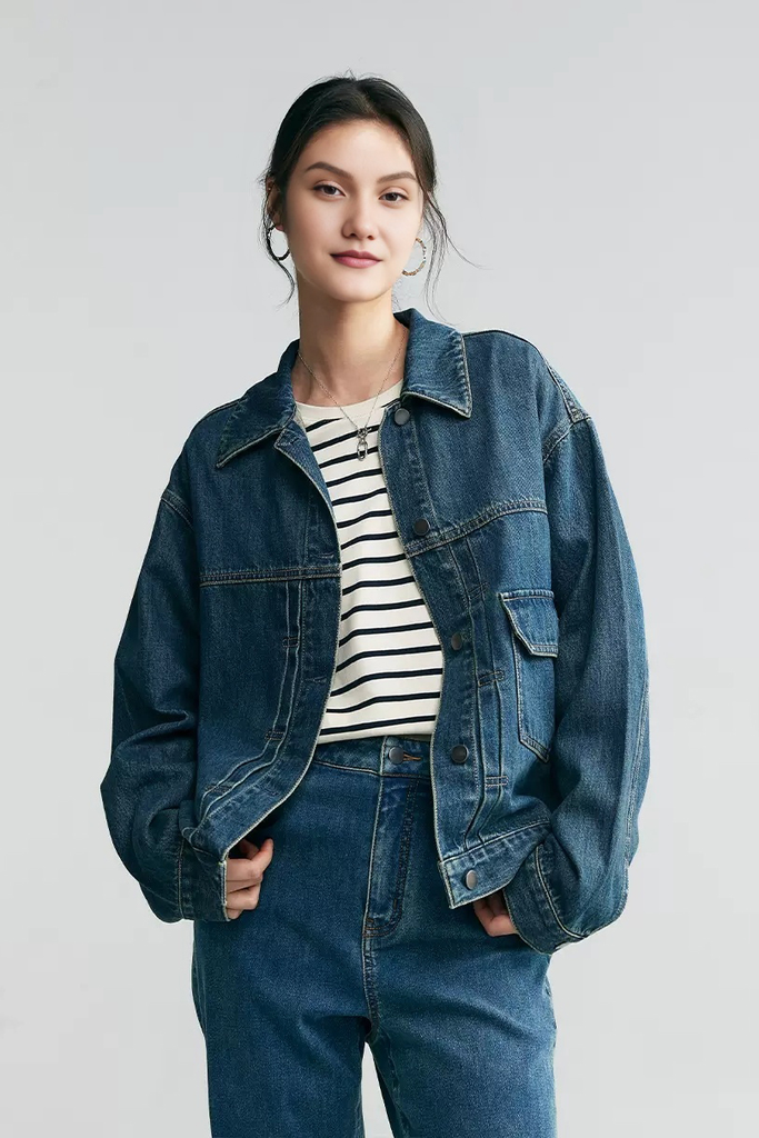 Fibflx Women's Vintage Oversized Jean Jacket