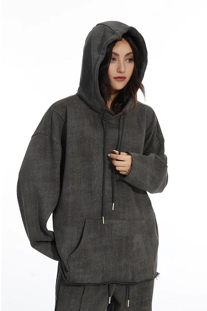 Fibflx Women's Vintage Oversized Washed Pullover Hoodie with Raw Edge
