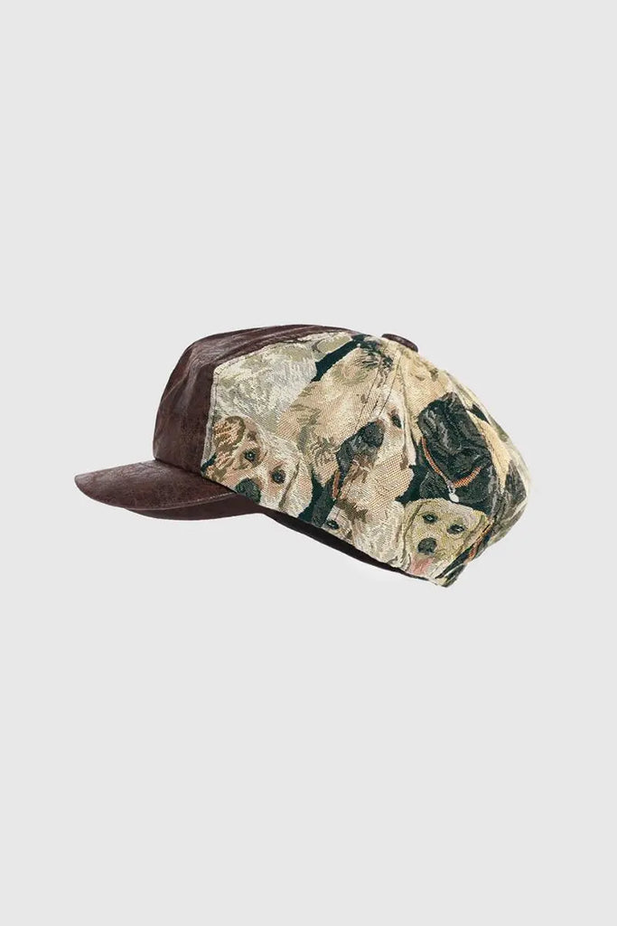 Fibflx Women's Vintage Patchwork Puppy Print Newsboy Cap