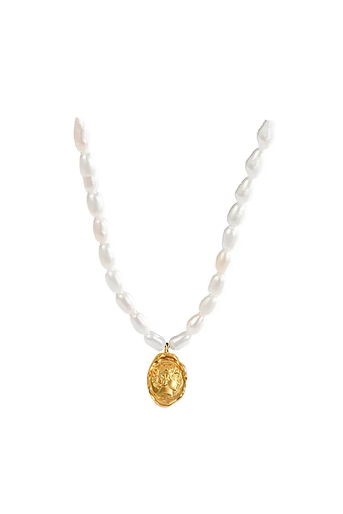 Vintage Pearl Chain Necklace with Gold Pendant Fibflx