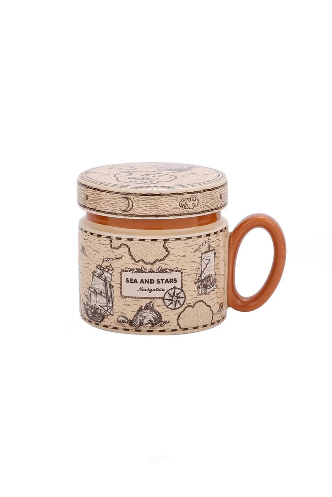 Fibflx Women's Vintage Print Ceramic Coffee Mug with Lid