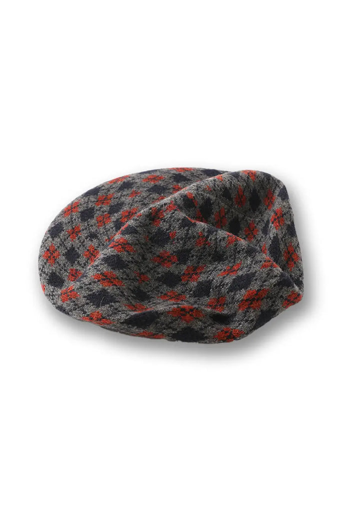 Vintage Pure Cashmere Knit Plaid French Beret Fibflx