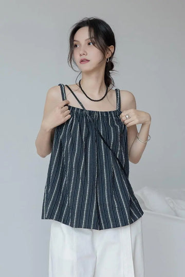 Vintage Striped Square Neck Tank Top Fibflx