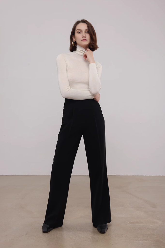 FIbflx Women's Washable Merino Wool Base Layer Turtleneck Sweater