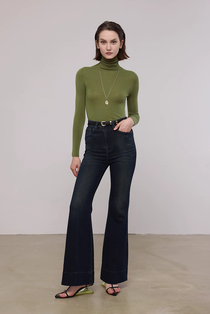 FIbflx Women's Washable Merino Wool Base Layer Turtleneck Sweater