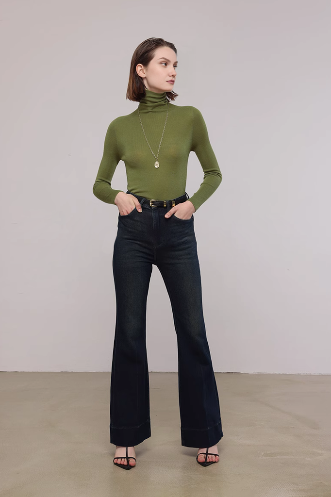 FIbflx Women's Washable Merino Wool Base Layer Turtleneck Sweater