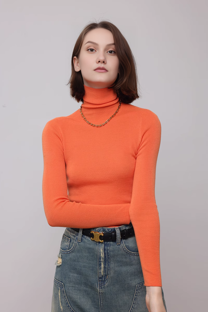 FIbflx Women's Washable Merino Wool Base Layer Turtleneck Sweater