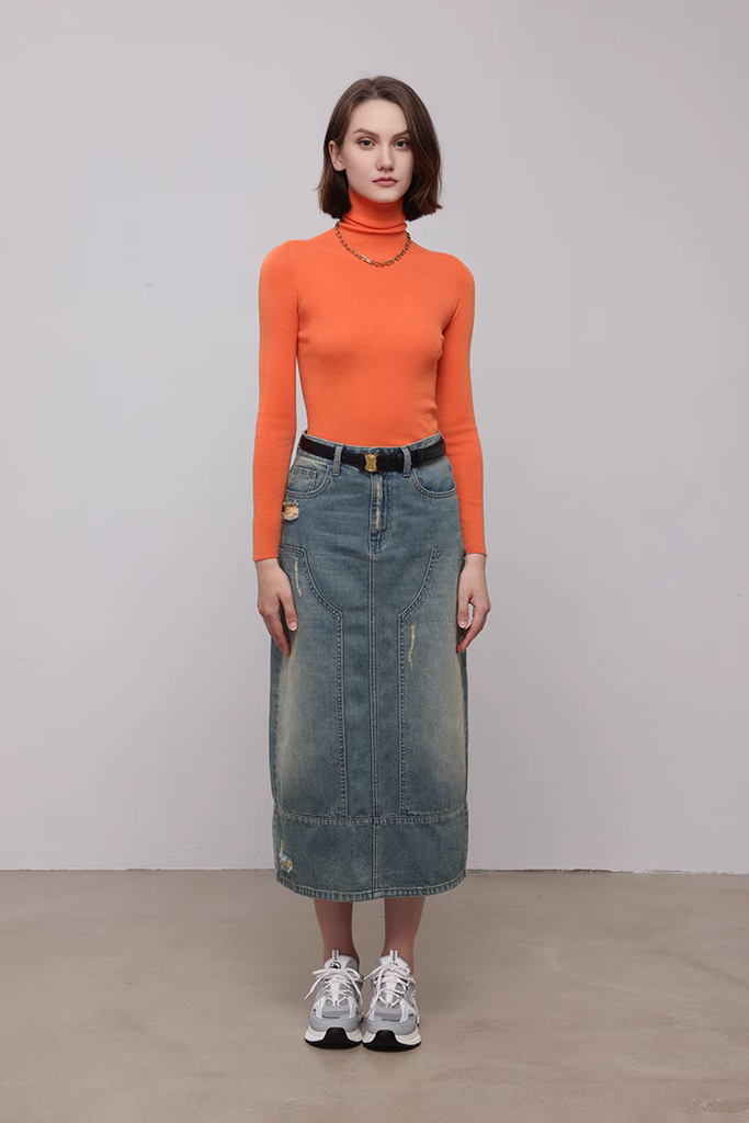 FIbflx Women's Washable Merino Wool Base Layer Turtleneck Sweater