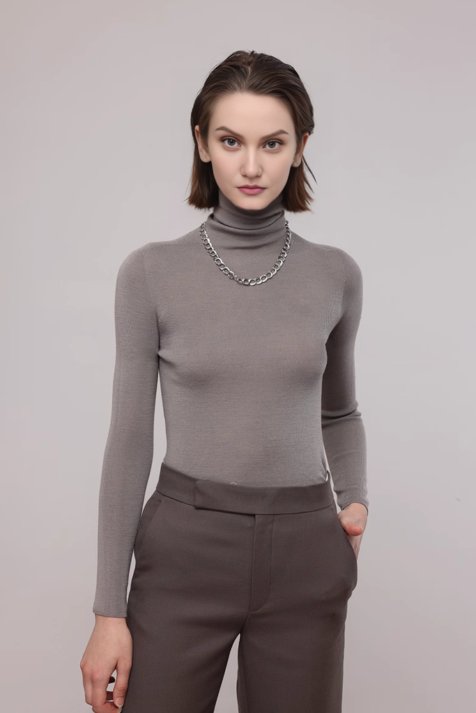 FIbflx Women's Washable Merino Wool Base Layer Turtleneck Sweater