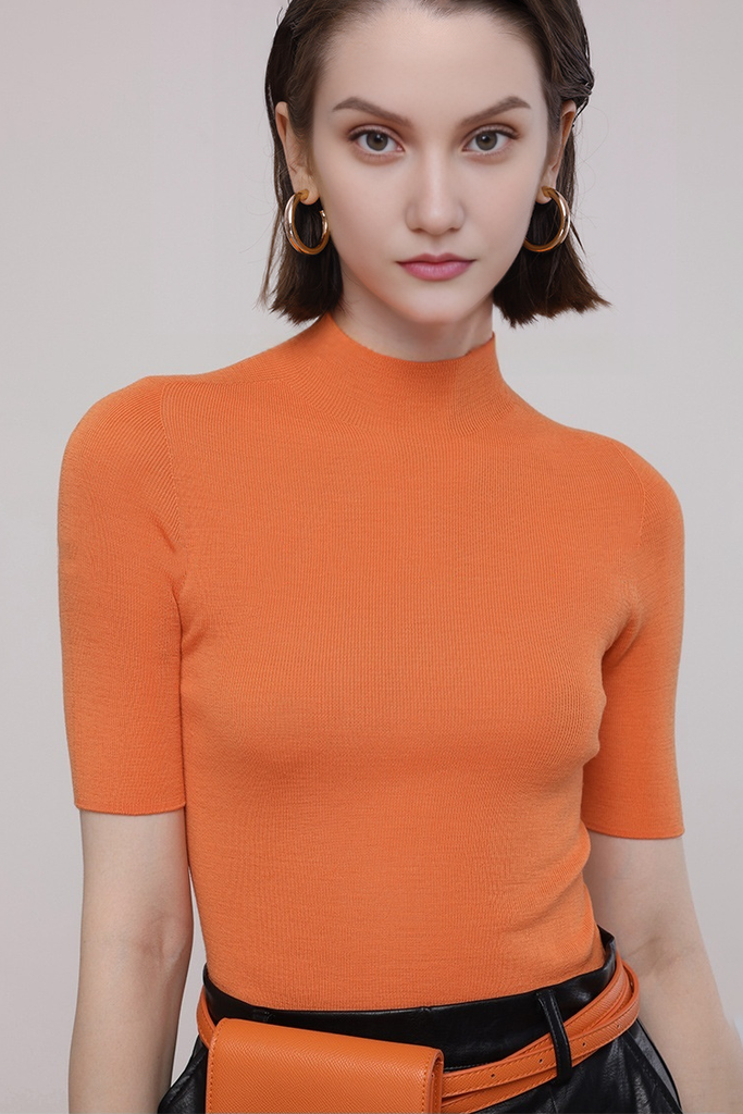 Fibflx Women's Washable Merino Wool Mock Neck Basic Top