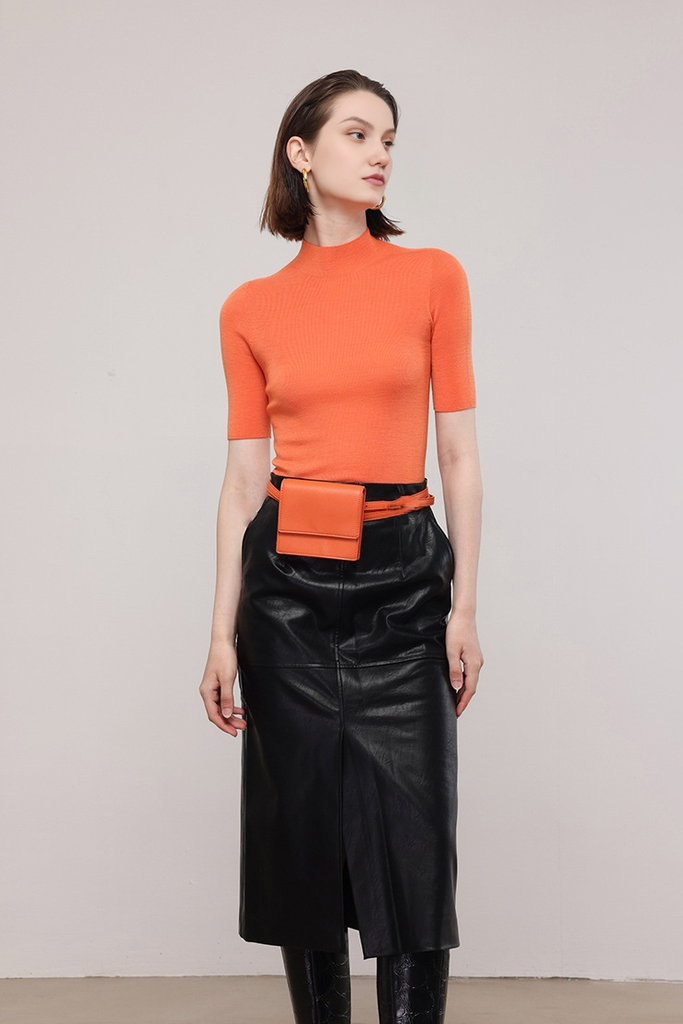 Fibflx Women's Washable Merino Wool Mock Neck Basic Top