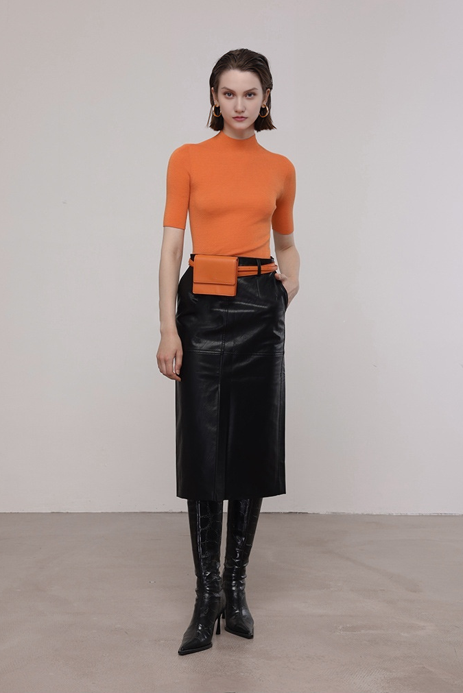 Fibflx Women's Washable Merino Wool Mock Neck Basic Top