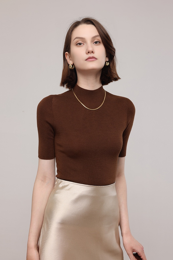 Fibflx Women's Washable Merino Wool Mock Neck Basic Top