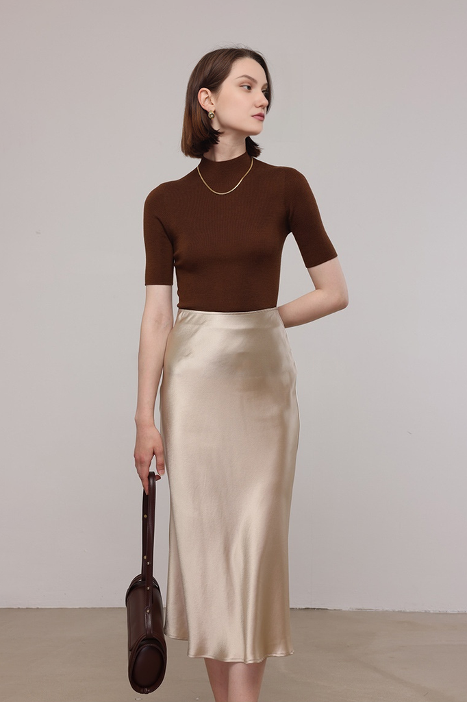 Fibflx Women's Washable Merino Wool Mock Neck Basic Top