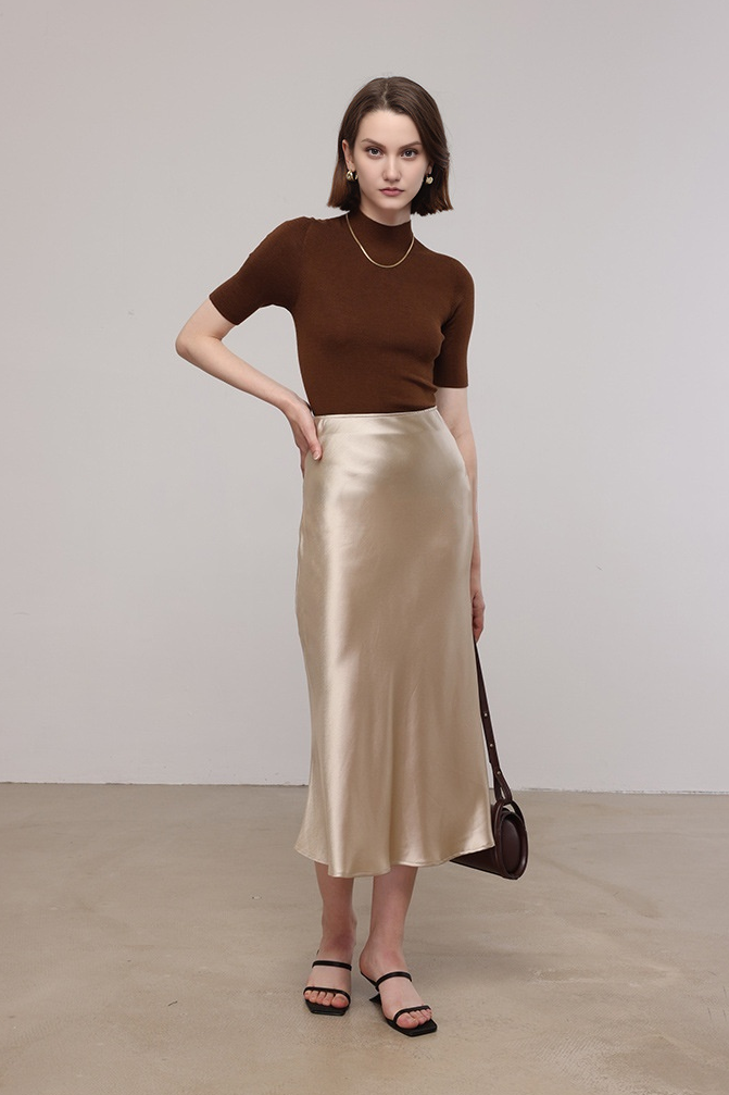 Fibflx Women's Washable Merino Wool Mock Neck Basic Top