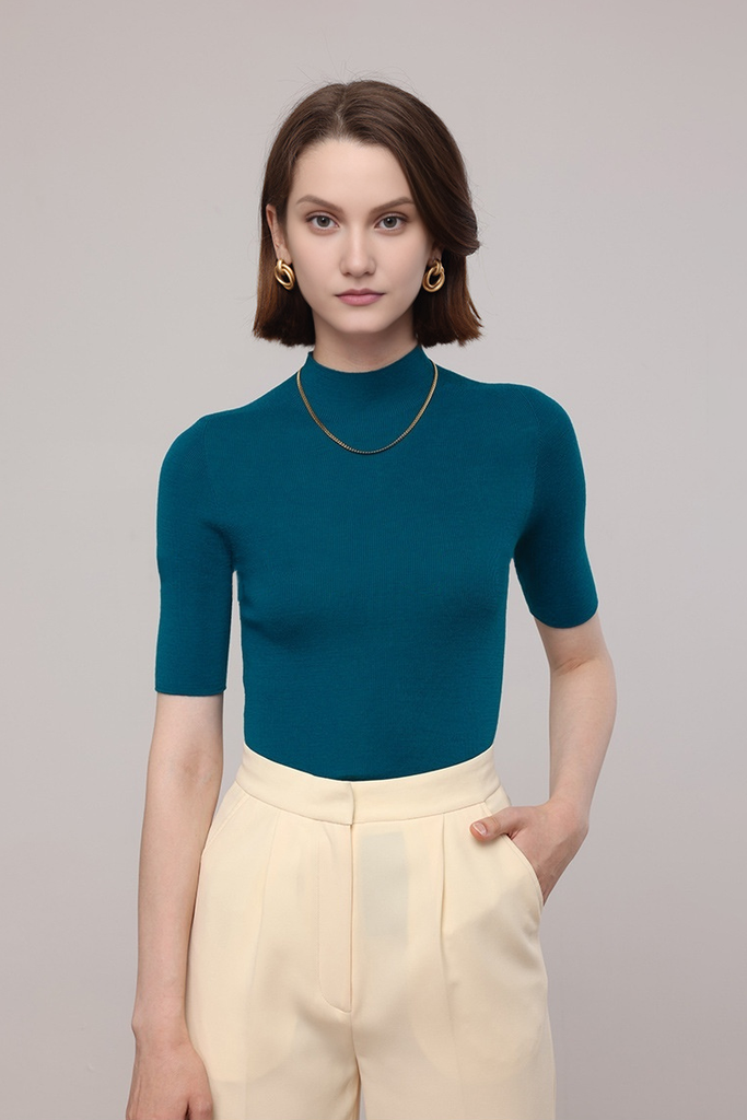 Fibflx Women's Washable Merino Wool Mock Neck Basic Top