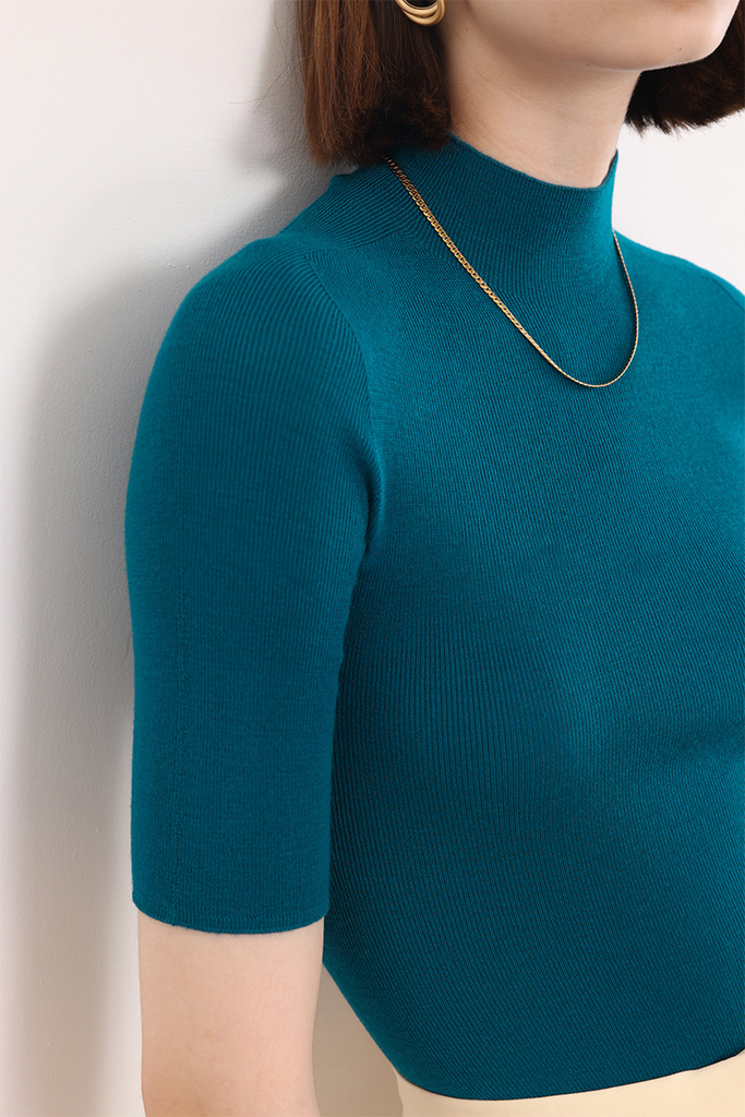 Fibflx Women's Washable Merino Wool Mock Neck Basic Top