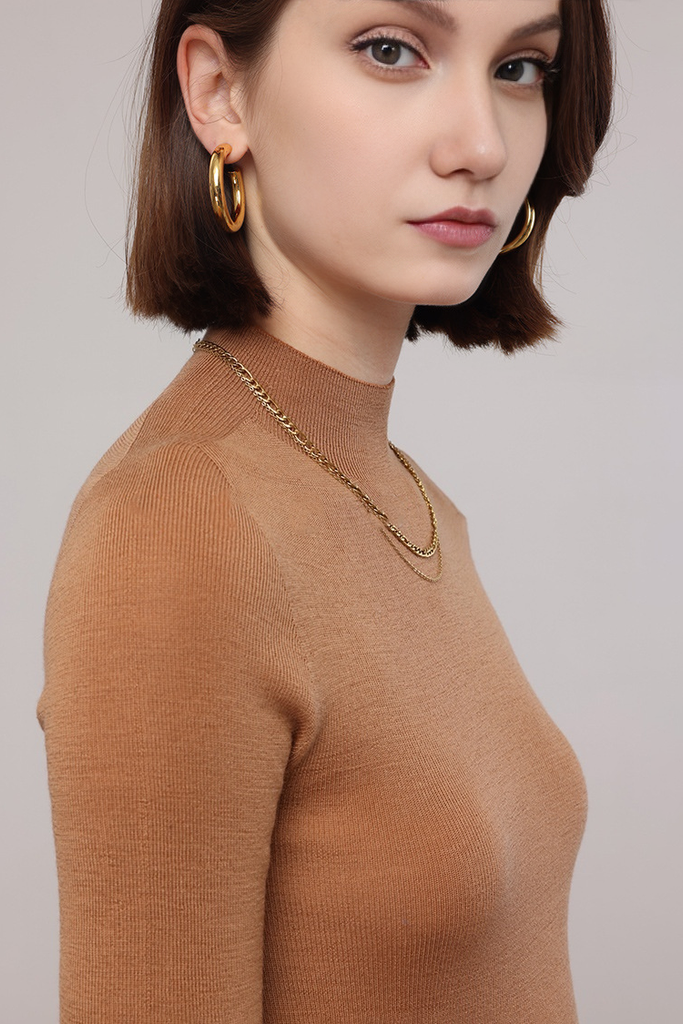 Fibflx Women's Washable Merino Wool Mock Neck Basic Top