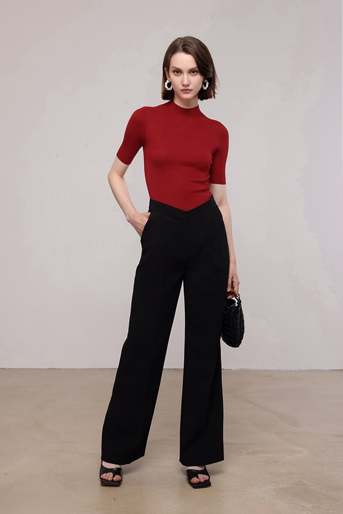 Fibflx Women's Washable Merino Wool Mock Neck Basic Top