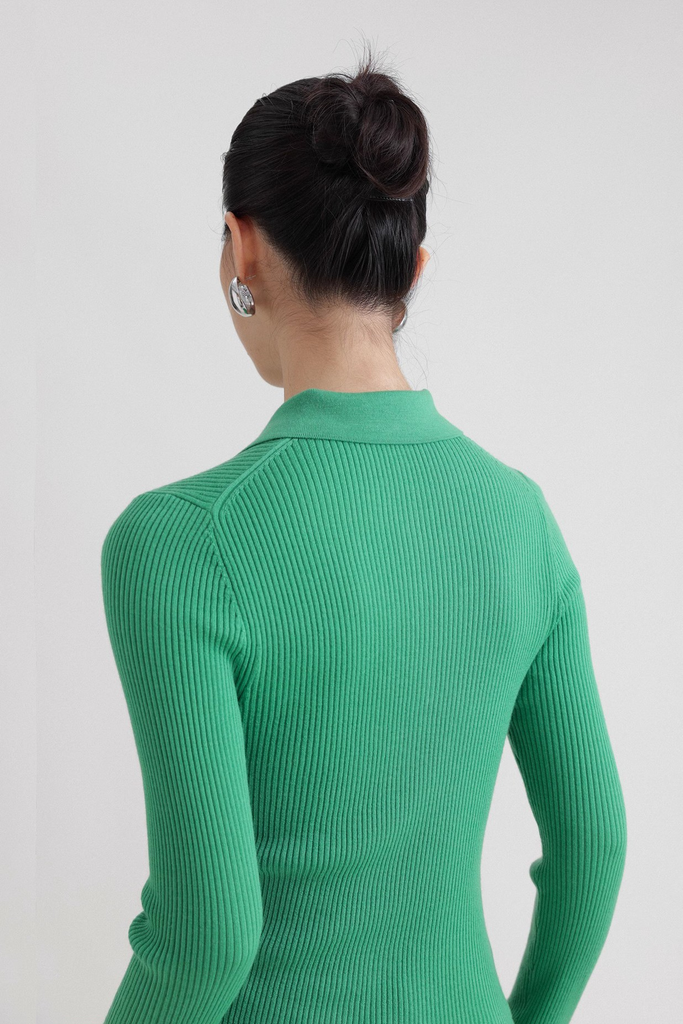 Fibflx Women's Washable Wool Rib Knit Long Sleeve Polo