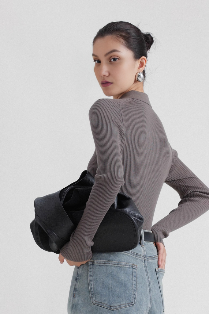 Fibflx Women's Washable Wool Rib Knit Long Sleeve Polo