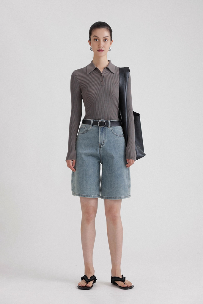 Fibflx Women's Washable Wool Rib Knit Long Sleeve Polo