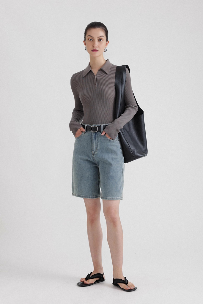 Fibflx Women's Washable Wool Rib Knit Long Sleeve Polo