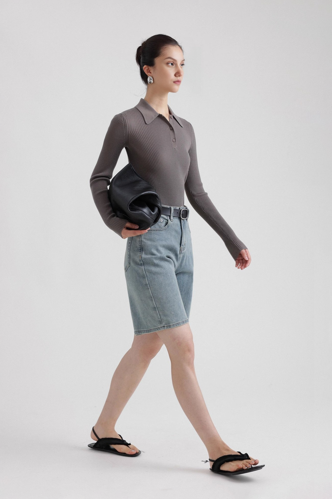 Fibflx Women's Washable Wool Rib Knit Long Sleeve Polo