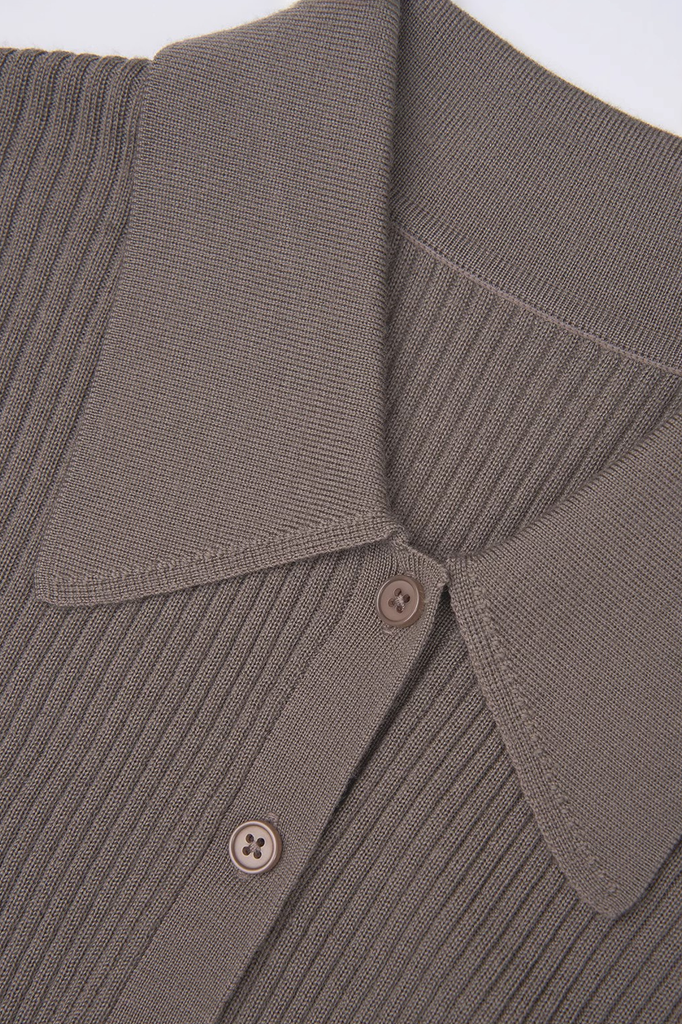 Fibflx Women's Washable Wool Rib Knit Long Sleeve Polo