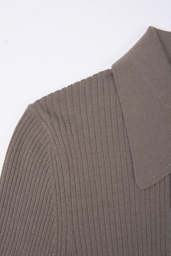 Fibflx Women's Washable Wool Rib Knit Long Sleeve Polo