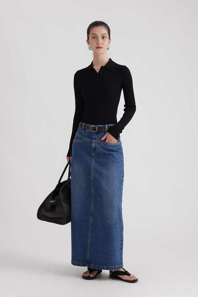 Fibflx Women's Washable Wool Rib Knit Long Sleeve Polo