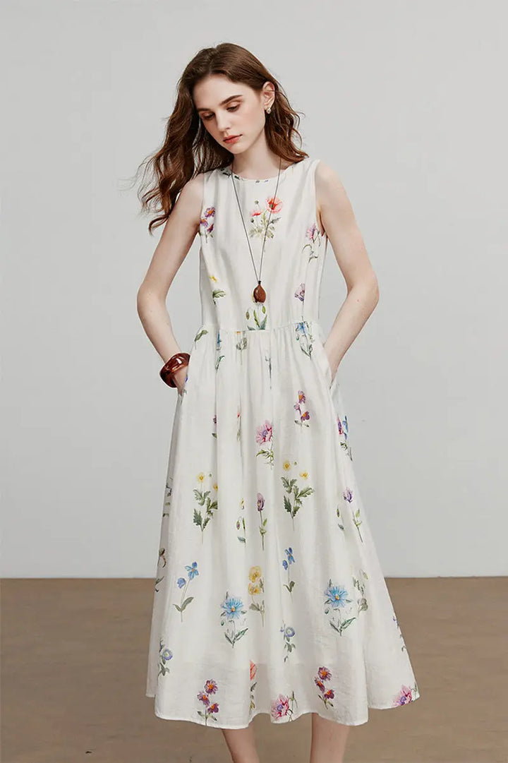 linen fit and flare midi dress 100% European Linen Fit & Flare Midi Dress