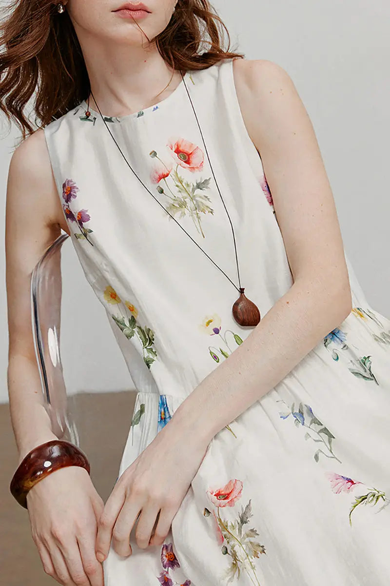 floral linen blend flare dress Rosette Floral Appliqu Linen Blend Fit & Flare Dress (Women)