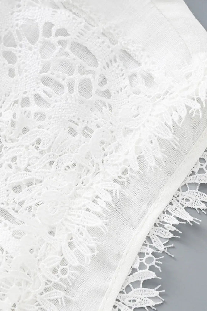 White Linen Crochet Lace Tank Top & Midi Skirt Set  Fibflx