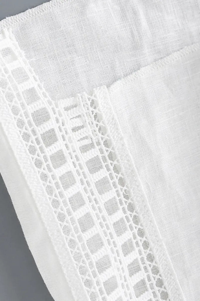 White Linen Crochet Lace Tank Top & Midi Skirt Set  Fibflx