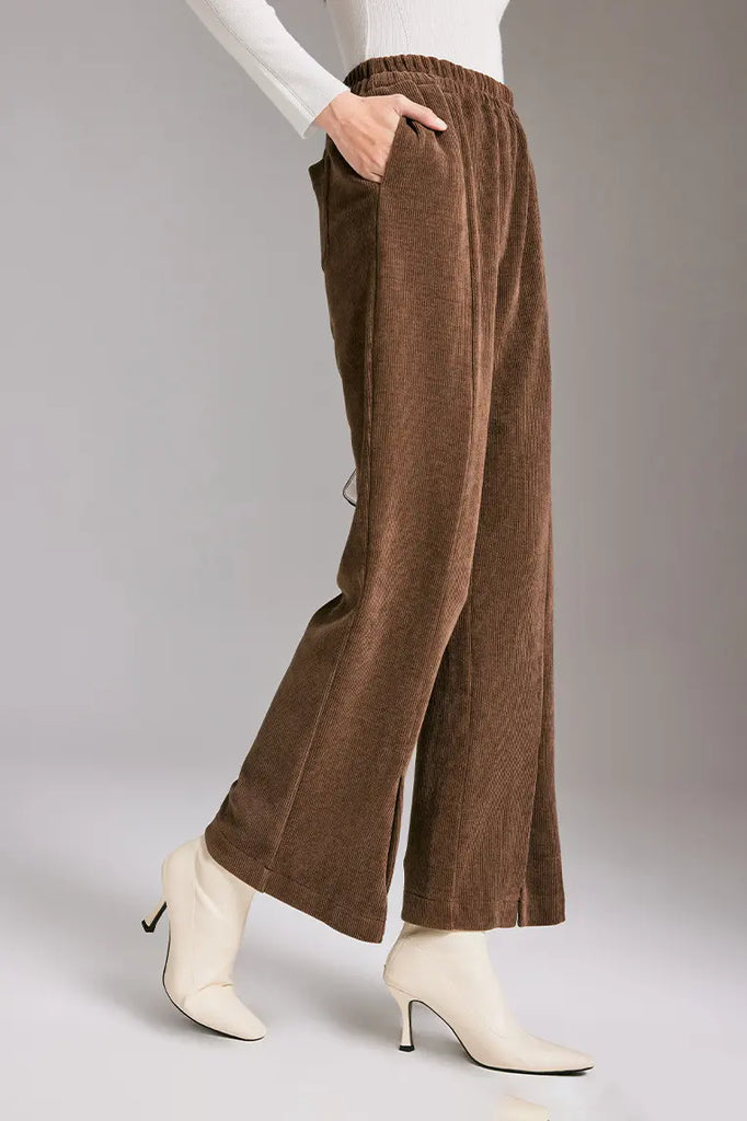 Wide-leg Front Split Pull-on Corduroy Pants Fibflx