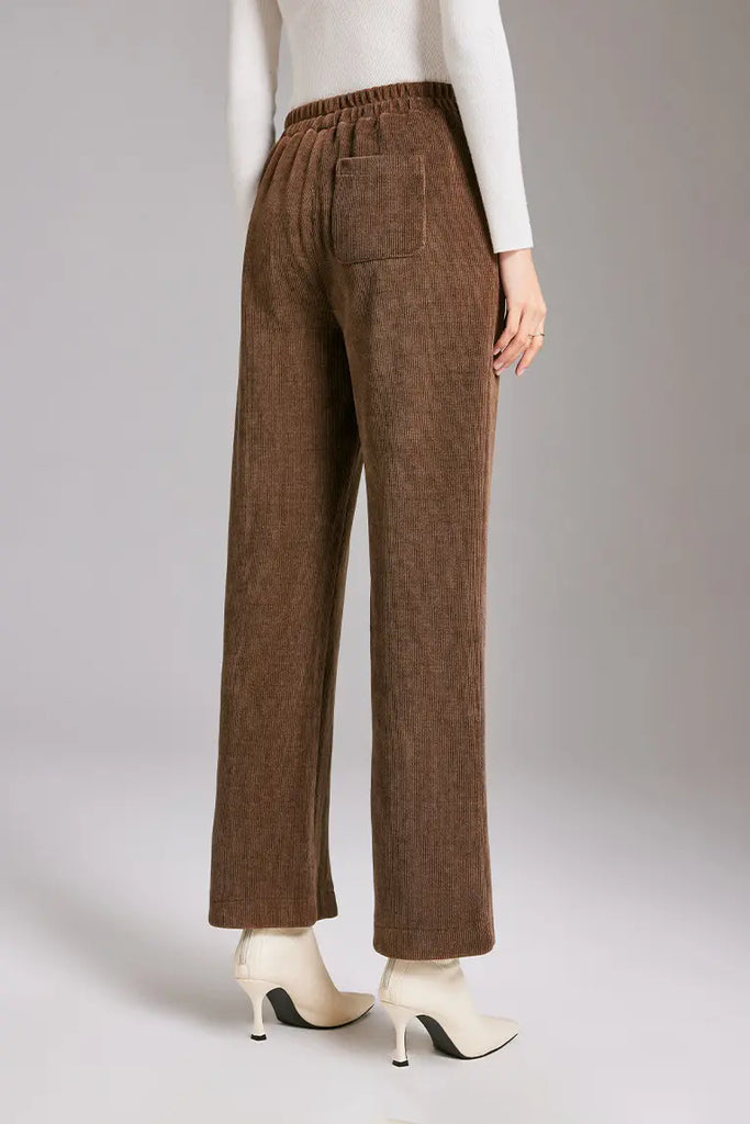Wide-leg Front Split Pull-on Corduroy Pants Fibflx