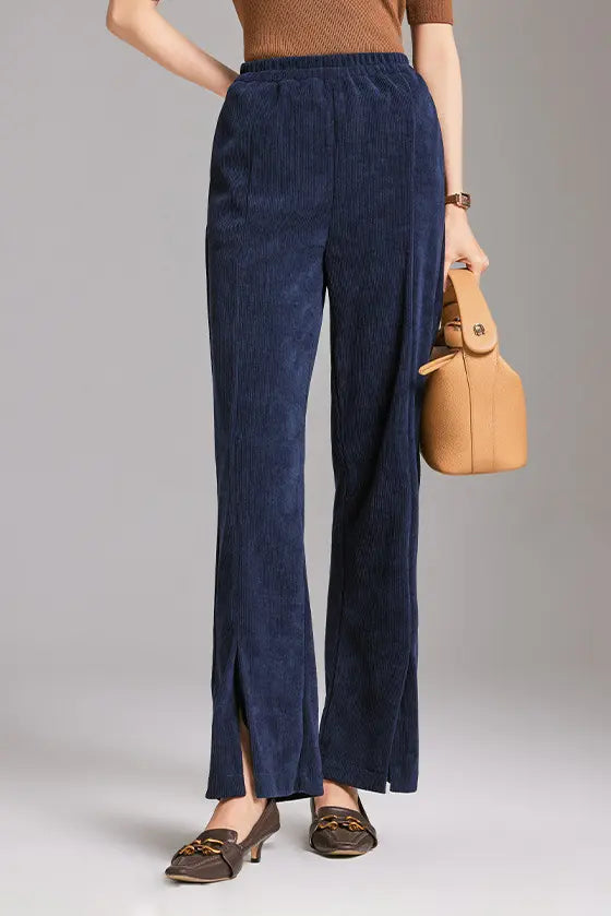 Wide-leg Front Split Pull-on Corduroy Pants Fibflx