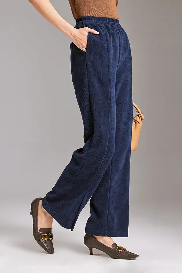 Wide-leg Front Split Pull-on Corduroy Pants Fibflx
