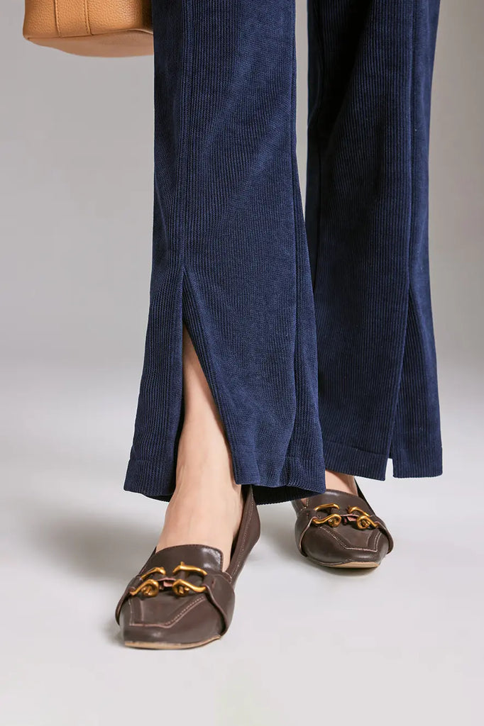 Wide-leg Front Split Pull-on Corduroy Pants Fibflx