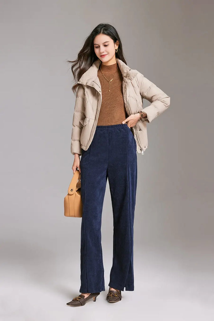 Wide-leg Front Split Pull-on Corduroy Pants Fibflx