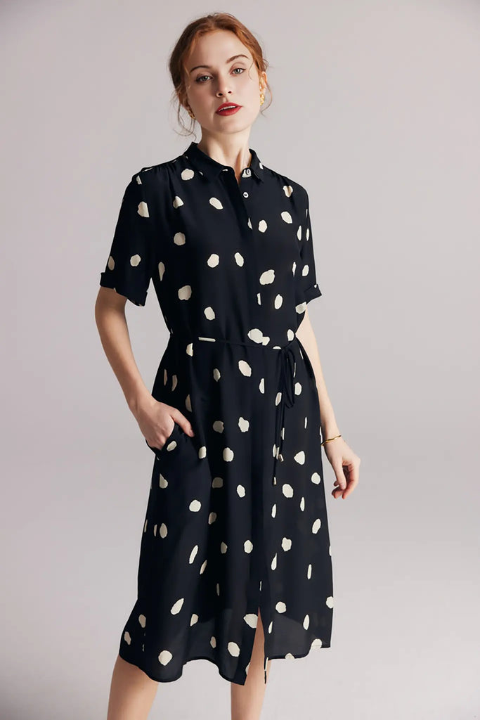 Fibflx Women's Knee-Length Square Neck Short Sleeve Floral Printed Silk Dress