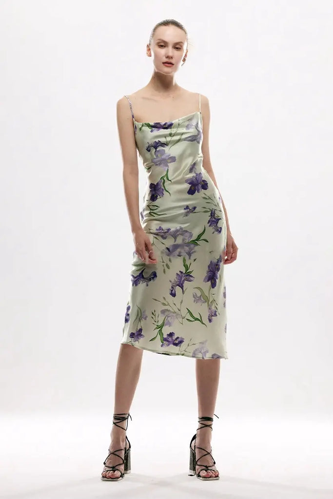 Fibflx Women's Mulberry Silk Swing Neckline Floral Printed Slip Dress