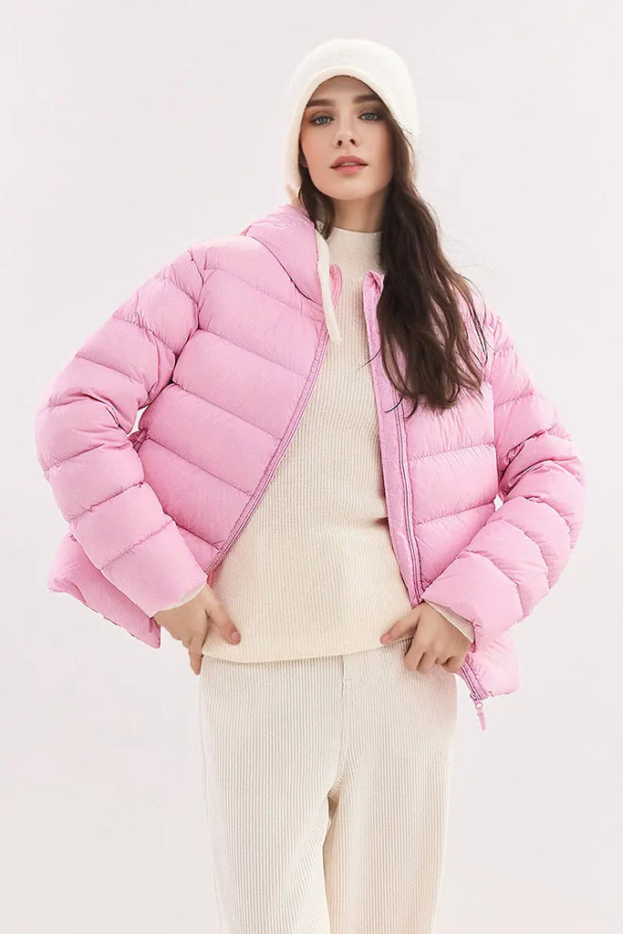 Women's Ultra Lightweight Hooded Packable Down Puffer Jacket Fibflx