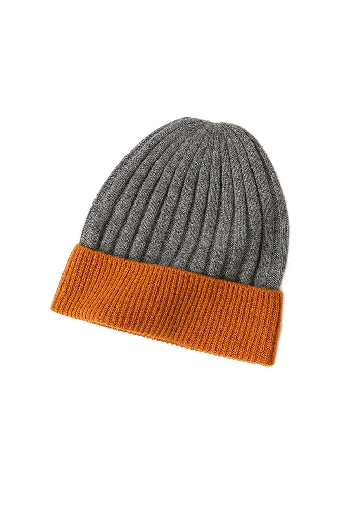 Fibflx Women's Wool-Cashmere Colorblock Ribbed Knit Beanie Hat