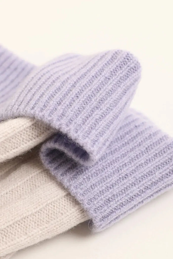 Fibflx Women's Wool-Cashmere Colorblock Ribbed Knit Beanie Hat