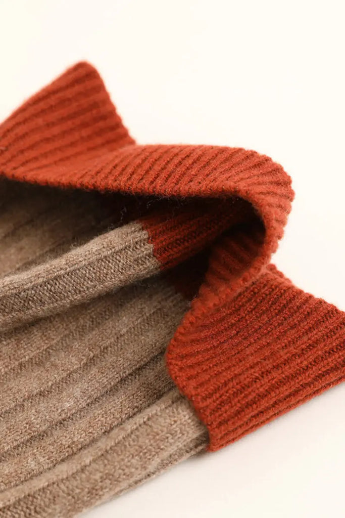 Fibflx Women's Wool-Cashmere Colorblock Ribbed Knit Beanie Hat