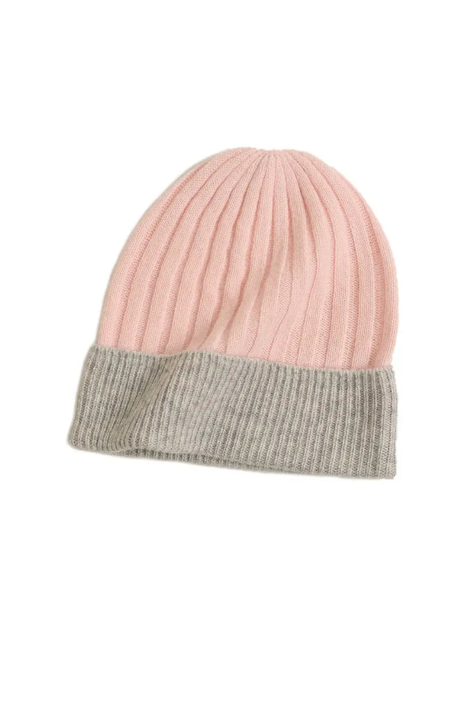Fibflx Women's Wool-Cashmere Colorblock Ribbed Knit Beanie Hat