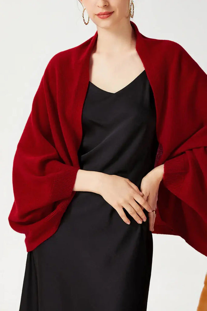 Wool Shawl Wrap with Rib Knit Cuffs Fibflx