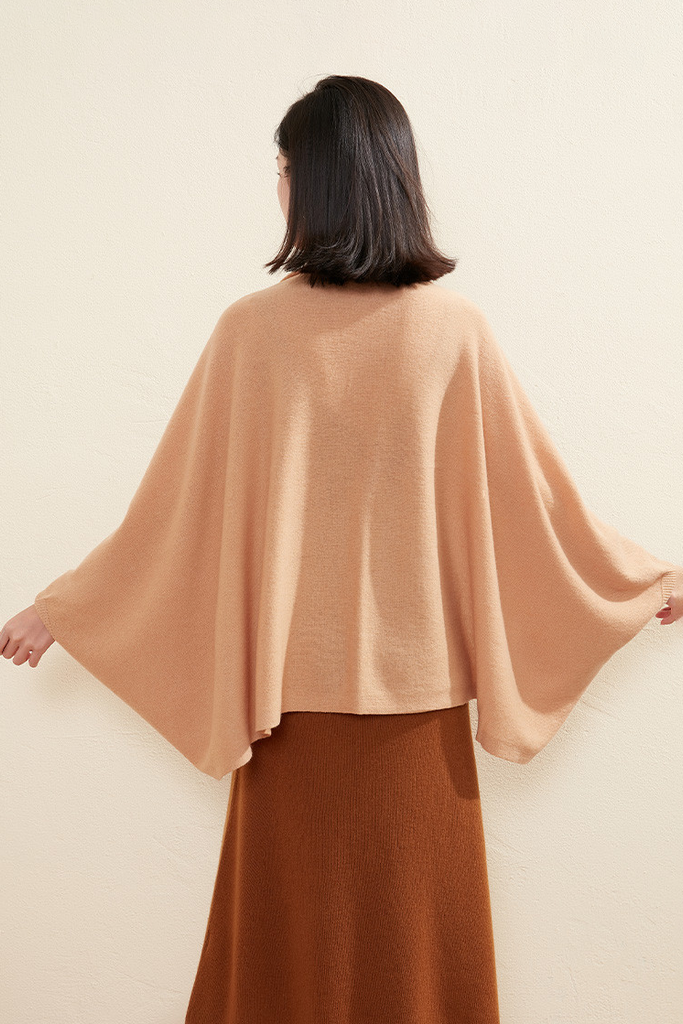 Wool Shawl Wrap with Rib Knit Cuffs Fibflx